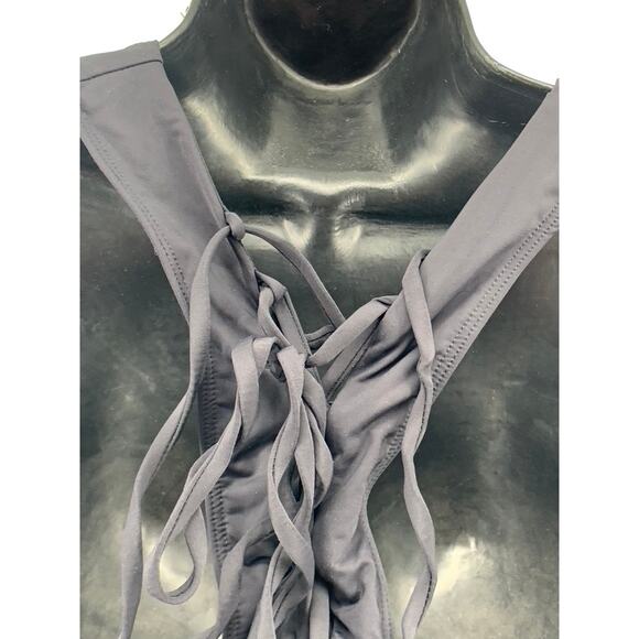 PD Women's Black-Beige Chevron Mesh V-Neck Back Lace-Up One-Piece Leotard SZ XS - Picture 8 of 10